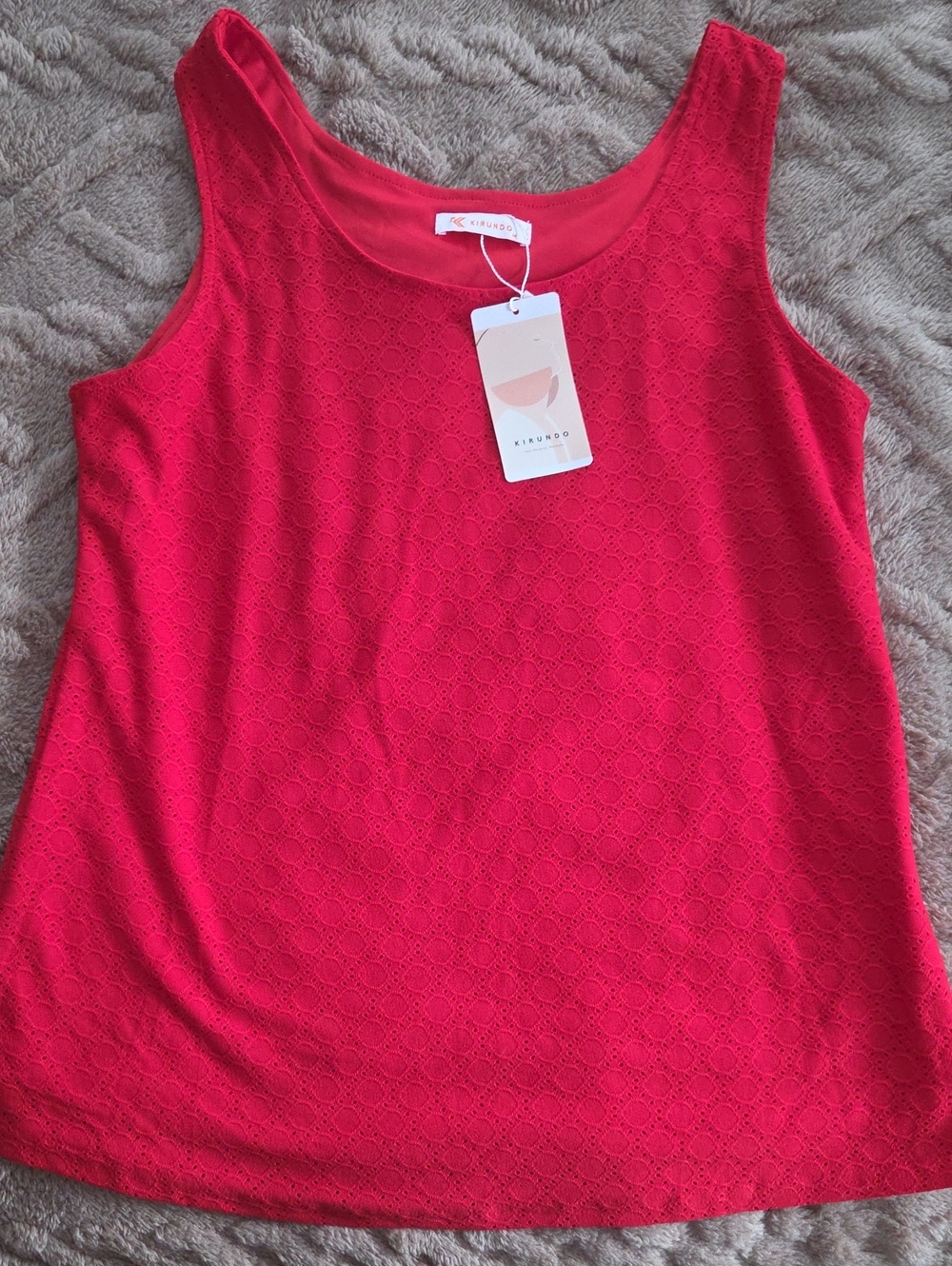 Bright Red Eyelet Scoop Tank